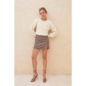 Lulus Snow Falling Ivory Patchwork Knit Balloon Sleeve Sweater White - Size M